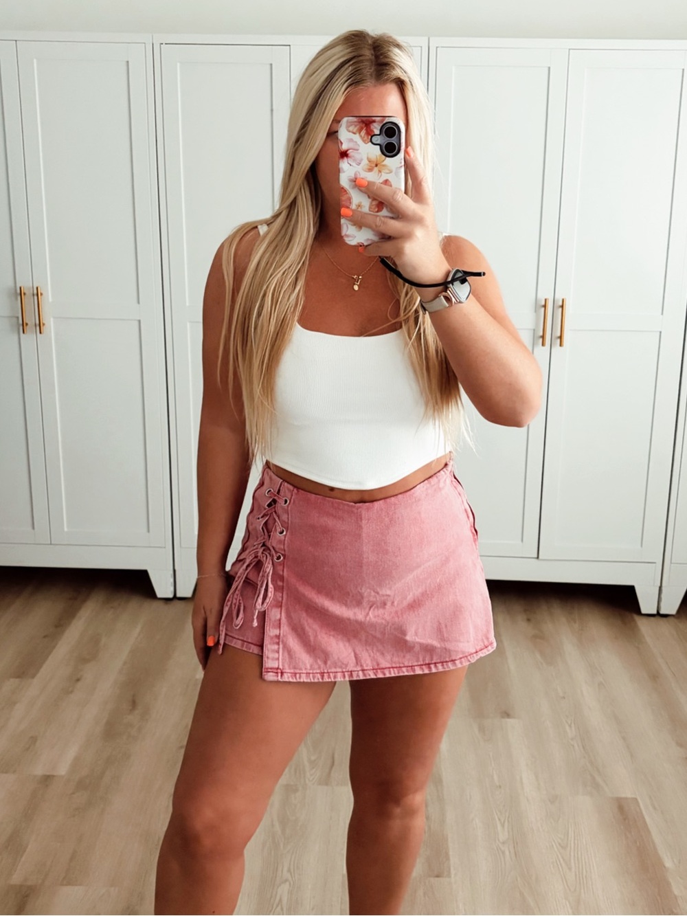 Sexy Lace-Up light acid wash red Denim Mini Skort